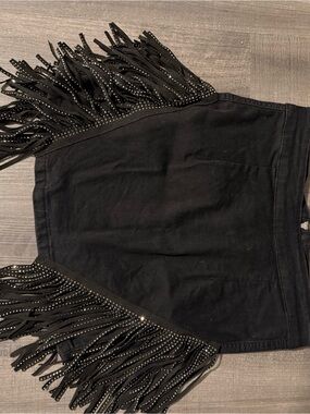 Black Fringe Mini Skirt